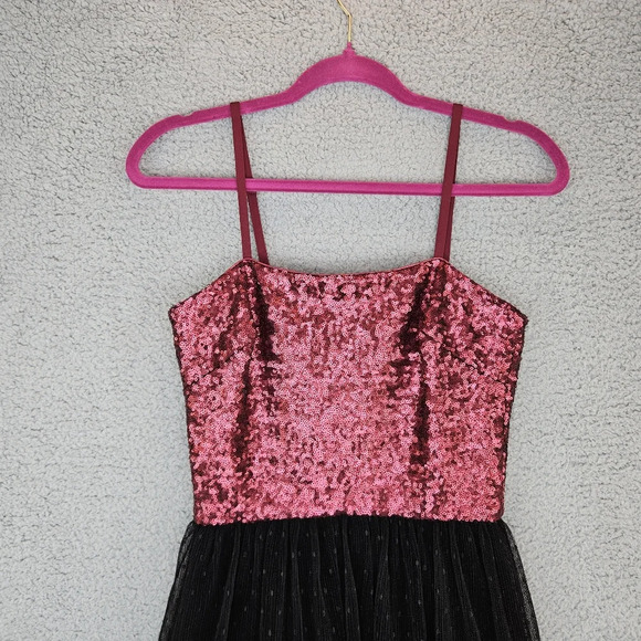 Dress The Population Women's Kady Dress Sz XS Merlot Sequins Tiered Tulle - Picture 3 of 13